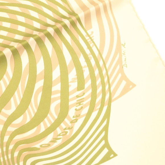 HERMES Carre 90 Dimitri.R Scarf ""ONDE DE CHIC"" Zebra Silk Green Auth am2045g - Picture 6 of 10